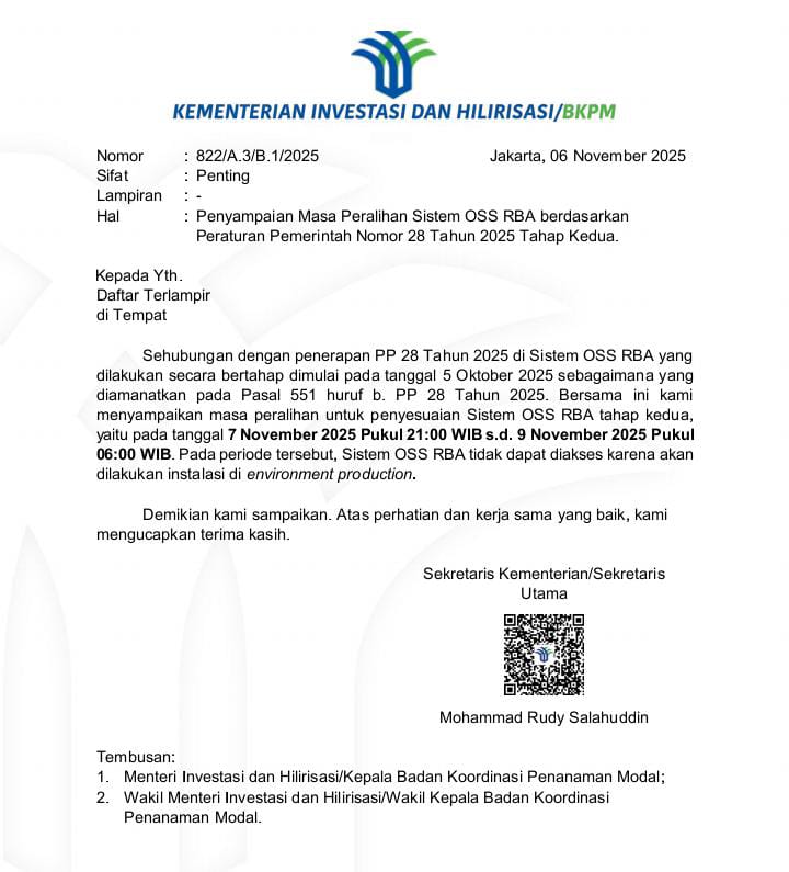 Gambar Kementerian Investasi Umumkan Masa Peralihan Sistem OSS RBA Tahap Kedua